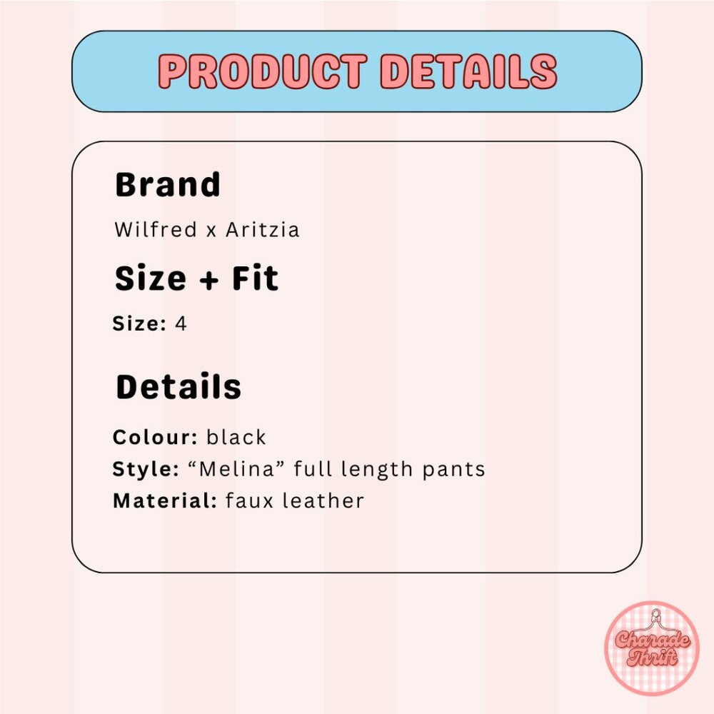 Wilfred x Aritzia "Melina" Vegan Leather Pants in Black - Picture 2 of 3